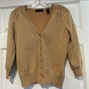 Gold Metallic Button-Up Cardigan